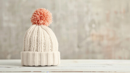 Cozy knitted hat with pom pom, perfect for winter fashion and warmth