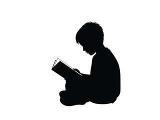 silhouette of a child reading a book for back to school background