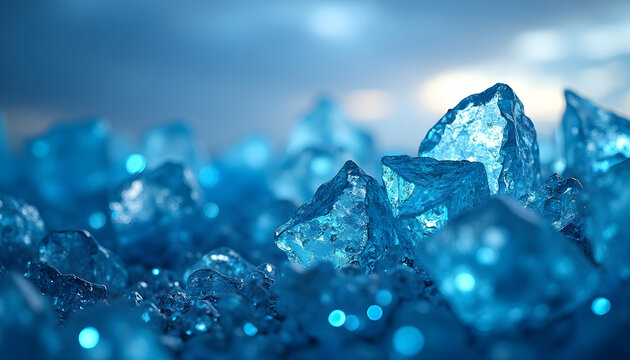 Blue Crystal Cluster with Sparkling Light and Subtle Background Blur