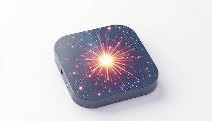Modern media box with galaxy design on white background for advertisement purpose