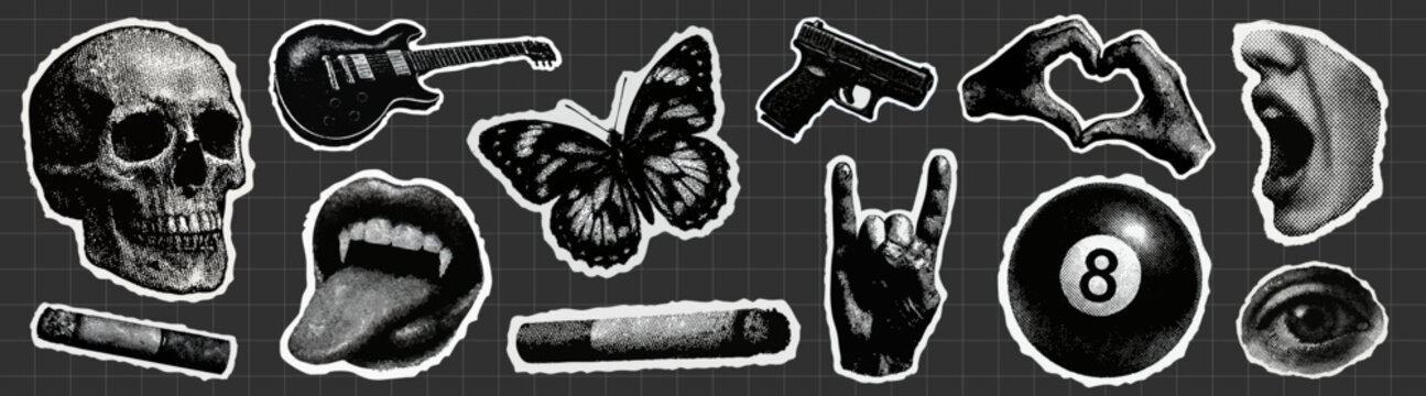 Edgy monochrome rock stickers vector