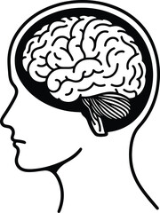 Human brain in a head vector illustration isolated on a white background