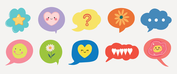 Colorful speech bubble stickers, element vector set