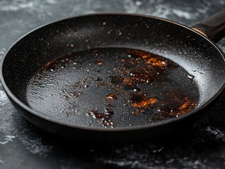 Used Frying Pan with Oil and Burnt Residue
