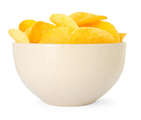 Tasty chips in bowl isolated on white