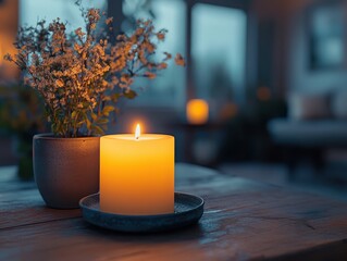Cozy Candlelit Scene with Flowers at Dusk
