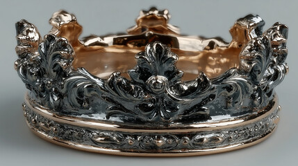 Golden crown with metallic reflections, isolated on white. Symbol of royalty and luxury.