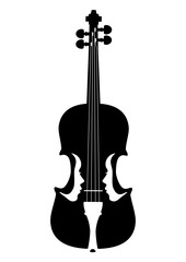 Fototapeta premium Black silhouette of a violin and two white female profiles, minimalist design for music logos, concert posters, album covers and illustrations of the spirituality of music