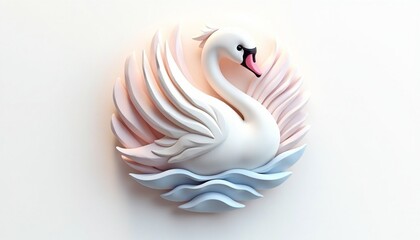 Elegant sculpted swan art piece with delicate pastel coloring on a clean white background