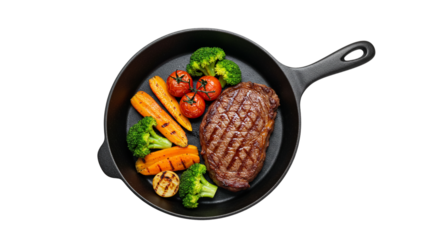 American Barbecue Style Steak with Vegetables | Close-Up Rustic Cookery Scene on a transparent background.