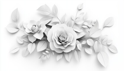 Stunning Monochrome Bouquet Of Roses And Leaves For Wedding, Birthday, Valentine'S Day, Mother'S Day, And Holidays. Ideal For Greeting Cards And Invitations.