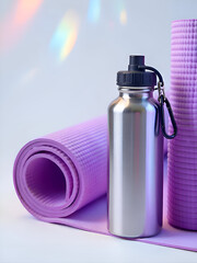 Yoga mat with water bottle
