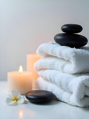 Candles and black massage stones