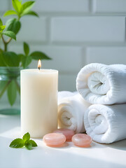 Herbal candles towels smooth stones
