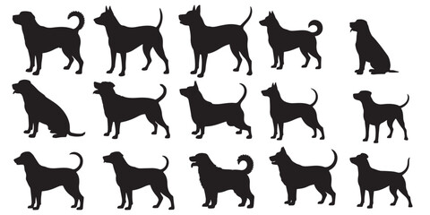set of black vector various dog silhouettes