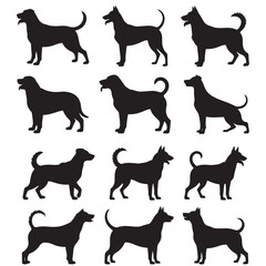 set of black vector various dog silhouettes