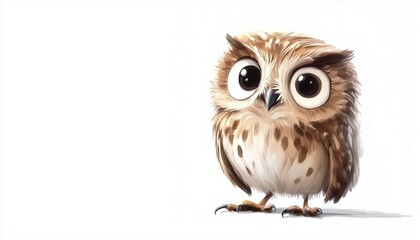 Naklejka premium Handmade Owl Bird Watercolor Painting On White Background - Featuring A Beautiful Boho Owl Design With A Print For Wallpaper And Decor.