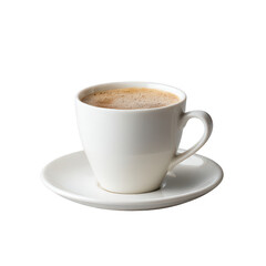 White coffee cup and saucer isolated on transparent background