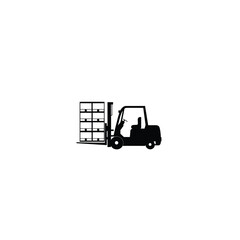 Silhouette of a forklift stacking boxes on white background