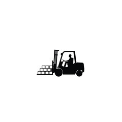 Naklejka premium Silhouette of a forklift moving bricks on white background