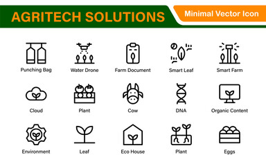 Modern Agritech and Smart Farming Icons &ndash; Clean Outline, Line Art, Vector Illustrations for Farm Technology, Automation, and Sustainable Agriculture Projects