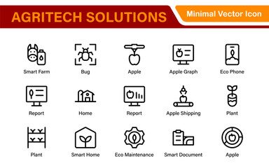 Modern Agritech and Smart Farming Icons – Clean Outline, Line Art, Vector Illustrations for Farm Technology, Automation, and Sustainable Agriculture Projects