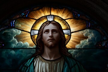 Stunning Stained Glass Mosaic of Jesus Christ in Heavenly Glory