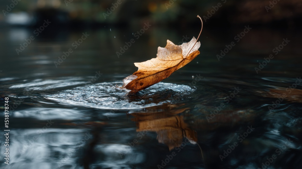 Poster a leaf floating on the surface of a body of water