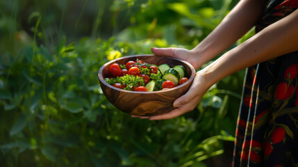 Freshly harvested vegetables collected from a vibrant garden at sunset