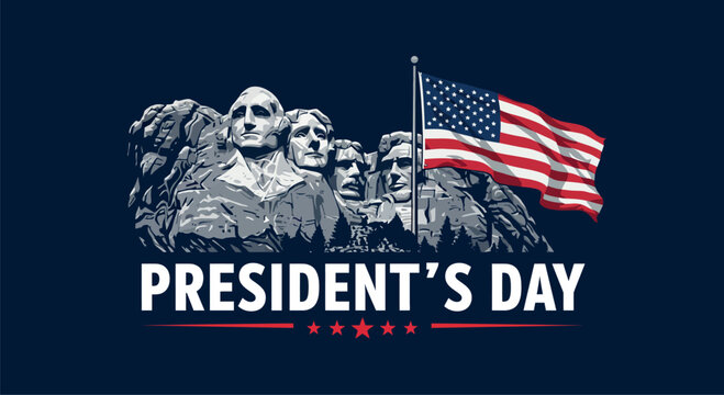 Mount rushmore and american flag design celebrating presidents day - Powered by Adobe