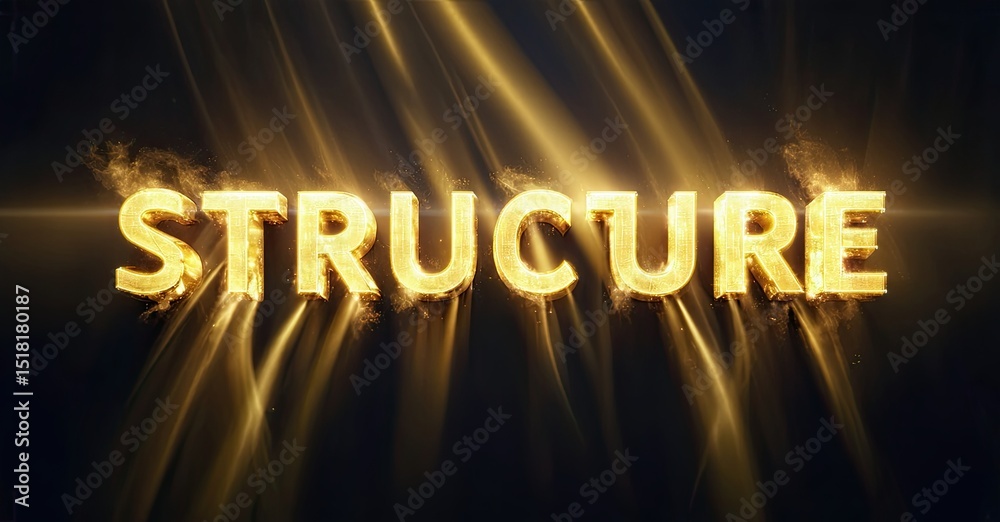 Leinwandbilder Golden text spells STRUCTURE against dark background. Bright rays emanate from lettering, creating dramatic effect. Intense illumination dominates composition.