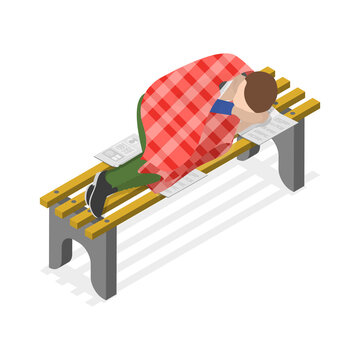 3D Isometric Flat  Set of Homeless People. Item 4