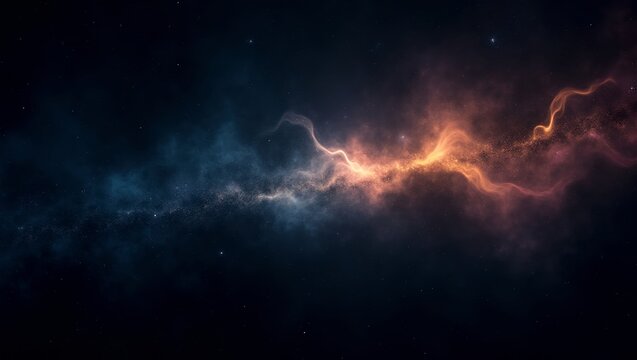 Abstract Space Nebula with Blue and Orange Energy Trail cosmic or nebula scene with a glowing, wavy band of orange and blue energy across a star-speckled dark background