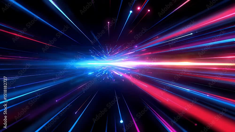 Wall mural vibrant streaks of light in a cosmic space, creating a sense of speed and motion through a dark void