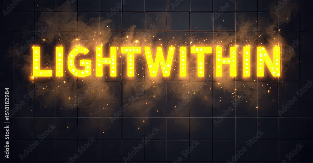 Fototapete bright text reads lightwithin against dark tiled wall. golden glow emanates from letters, creating d