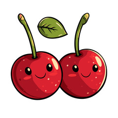 Smiling cherries icon featuring happy expressions and a vibrant color scheme, perfect for playful designs and illustrations
