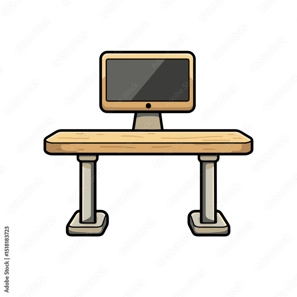 Poster Standing desk icon featuring a simple flat design with a computer monitor, suitable for digital and print use in various contexts