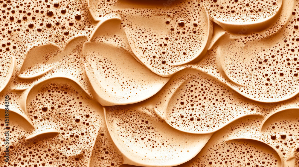 Aufkleber Swirling patterns of foam create a textured surface in warm tones during afternoon light