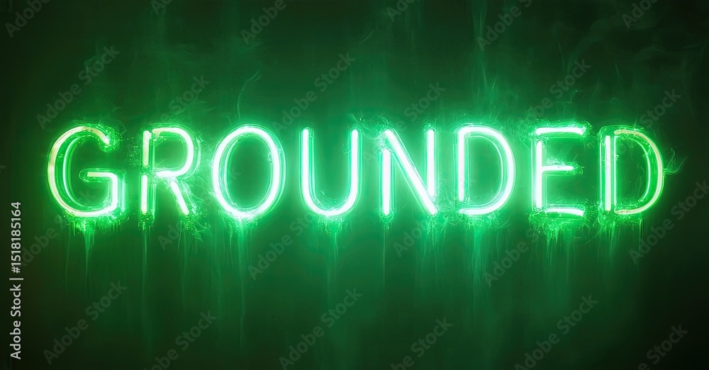 Aufkleber Bright green neon sign displays word GROUNDED. Dark background enhances glowing effect. Dripping texture adds visual interest.