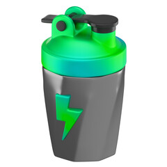 Obraz premium Protein Shake Bottle Icon A gym shaker bottle with a green lid and a lightning bolt symbol. Perfect for pre/post-workout drinks, protein shakes, or gym nutrition.