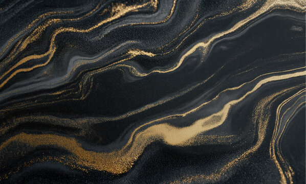 Fototapeta Black and gold glitter flowing creating abstract wavy pattern