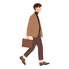 Stylish young man adult walking confidently briefcase illustration minimalist vector