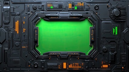Fototapeta premium Detailed futuristic panel with a green screen.