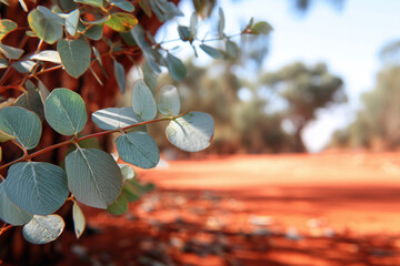 eucalyptus gum tree branch in australian red dirt desert