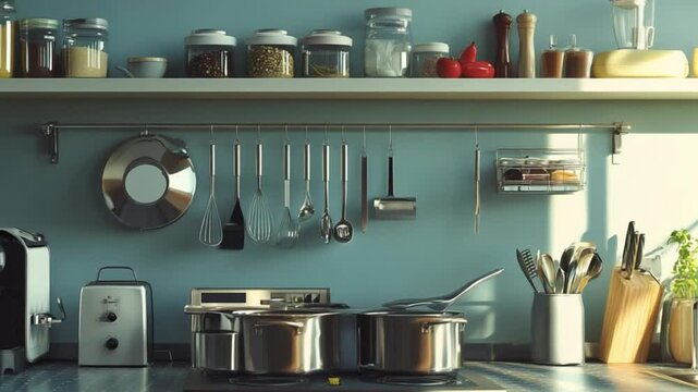 set of kitchen utensils in the kitchen
