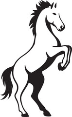 Rearing horse bold silhouette black and white, Powerful horse standing graphic art