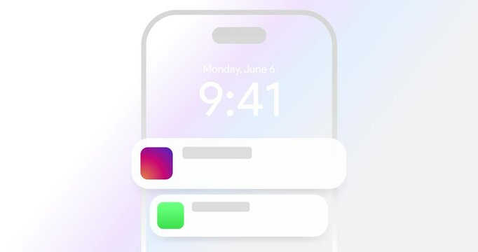 Mobile push notification animation. Minimal iphone messenger alert. Live message center. Social Media income notific pop-up. White background. ios communication window. Chat text box bubble 4K