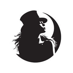 Elegant silhouette of a woman in a top hat under the moon