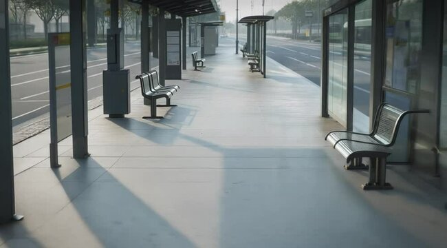 Early Morning Commute: Deserted Bus Station Awaiting Daily Passengers