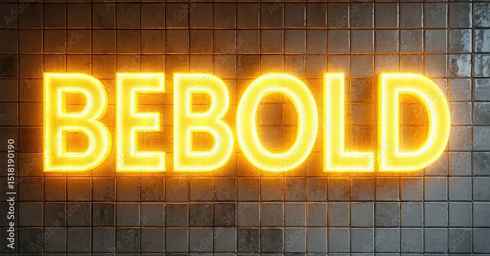 Aufkleber Bright neon sign displays BEBOLD against tiled wall. Dark background emphasizes glowing text, creating dramatic effect.